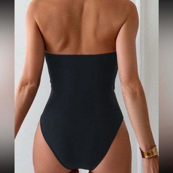 Solid Color Strapless  Swimsuit With Bow Decoration For Beach Holiday,Summer - Picture 4 of 4